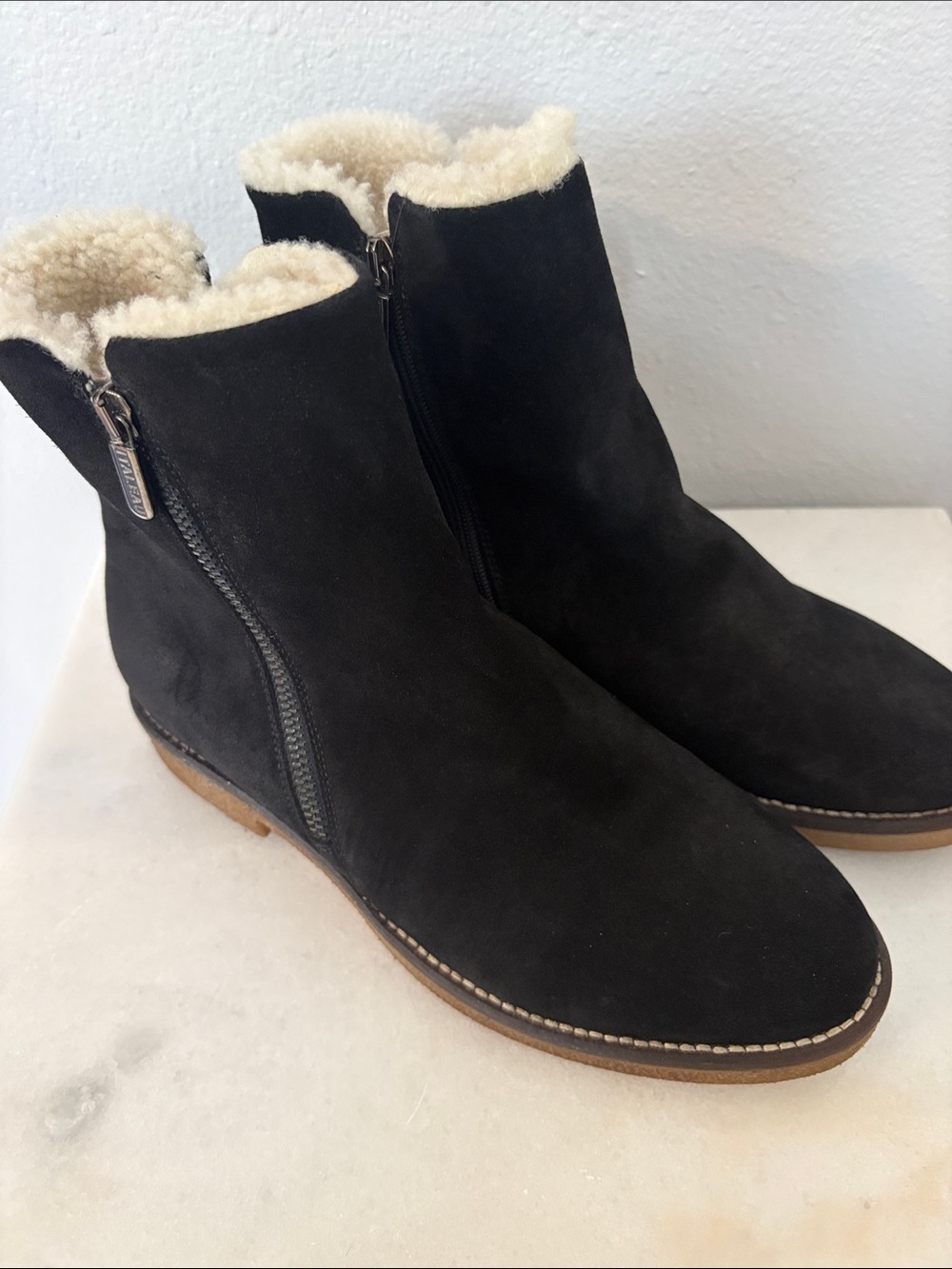 ITALEAU Foliana Black Suede Shearling Waterproof Booties Size EU 38 1/2 US 8